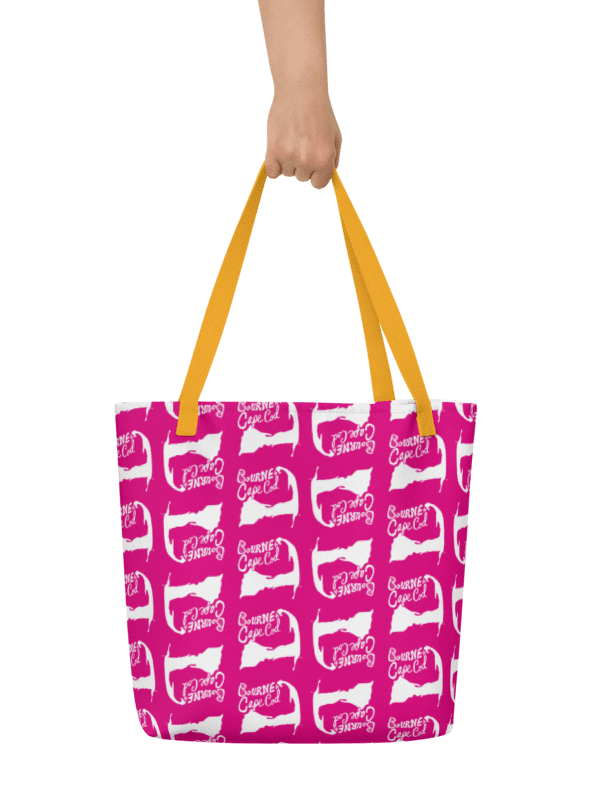 BOURNE to Cape Cod™ | Large Tote Bag with Pocket | Coastal Classic | All-Over Logo Print | White Logo Repeat on Vibrant Pink product image (1)