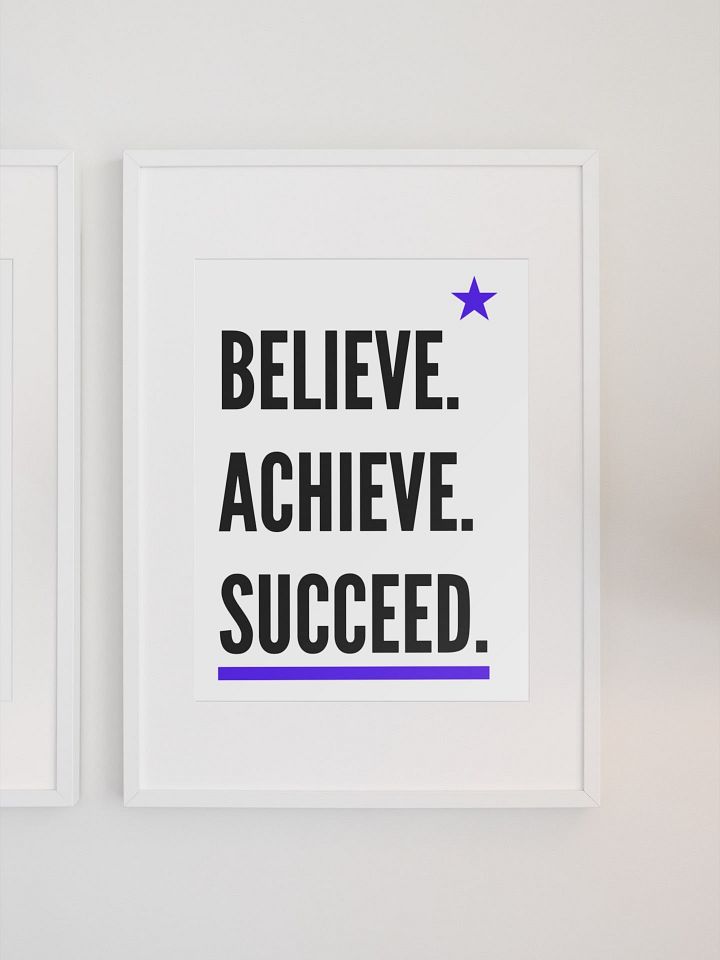 Believe Achieve Succeed Poster, Inspirational Quote Wall Art, Bold Typography, Star Accent, Motivational Office Decor, Success Affirmation product image (1)