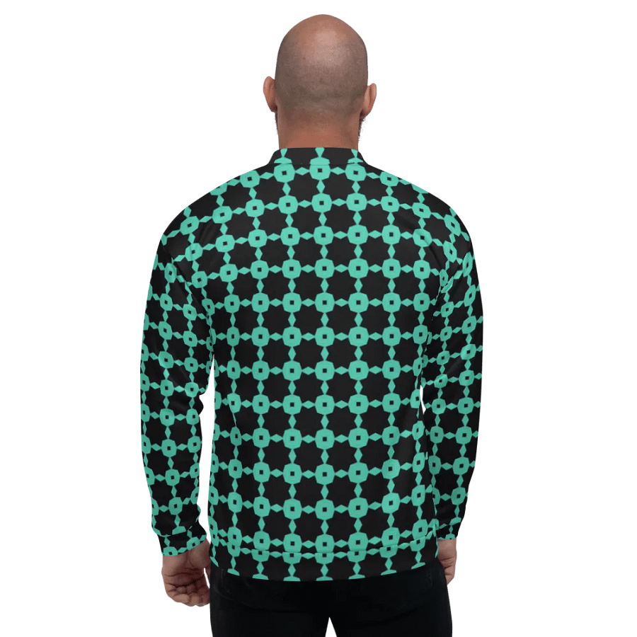 Abstract Neon Green Repeating Chain Pattern Unisex All Over Print Bomber Jacket product image (3)