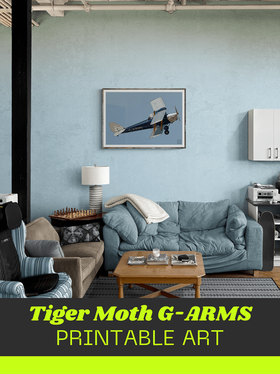 Tiger Moth G-ARMS Printable Aviation Wall Art with Blue & White Border Background product image (3)