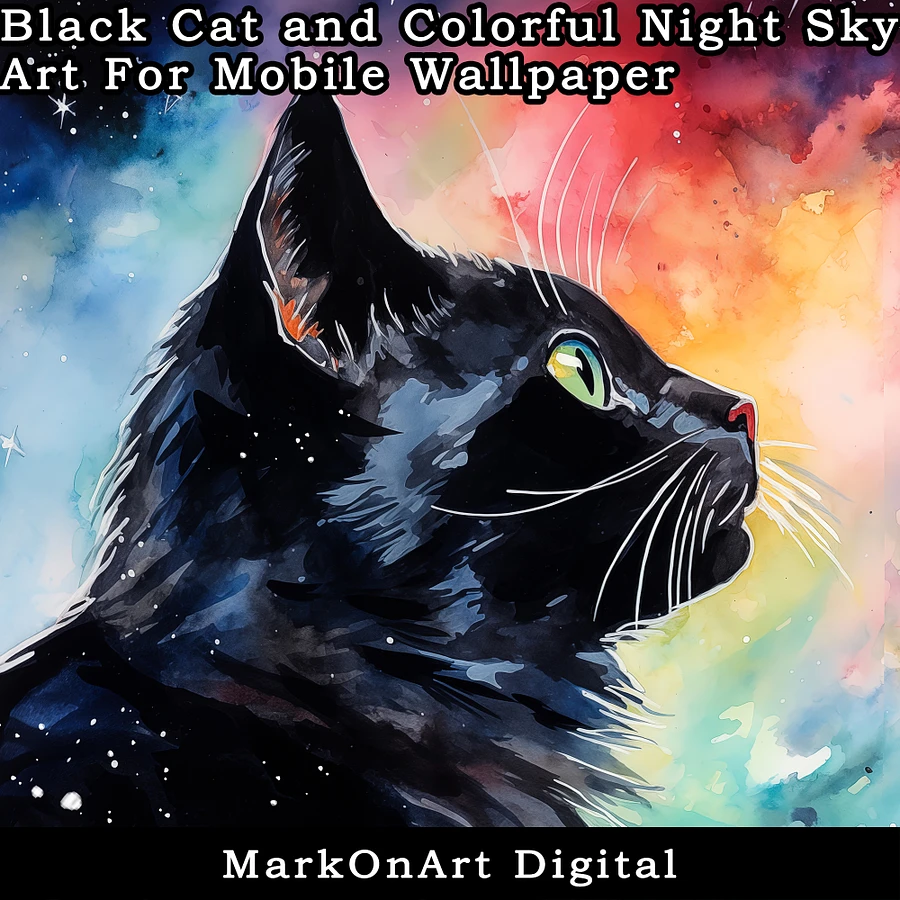 Black Cat and Colorful Night Sky Art For Mobile Phone Wallpaper or Lock Screen | High Res for iPhone or Android Cellphones product image (3)