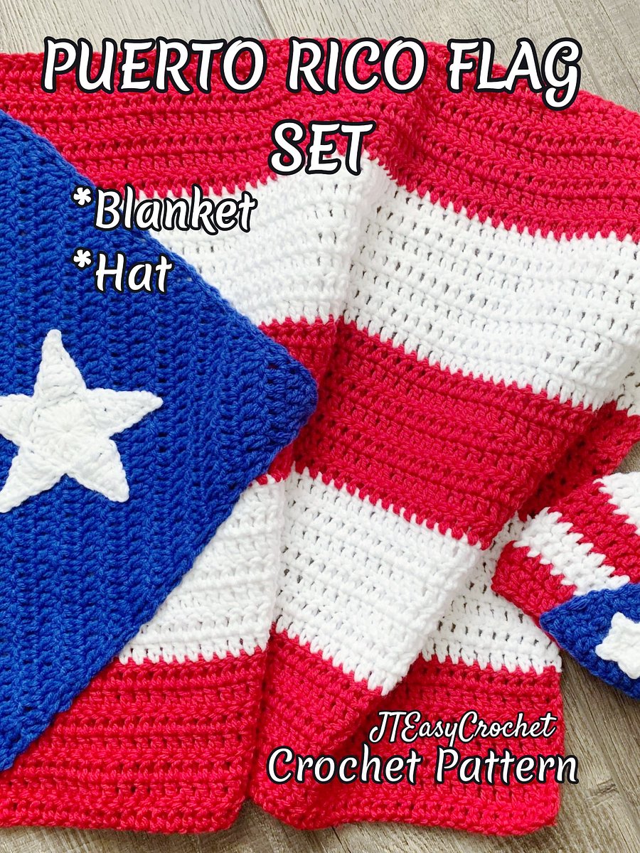 Puerto Rico Flag Baby Set Crochet Pattern, Crochet Baby Blanket And Hat Set, PR National Flag Pattern Crochet product image (7)
