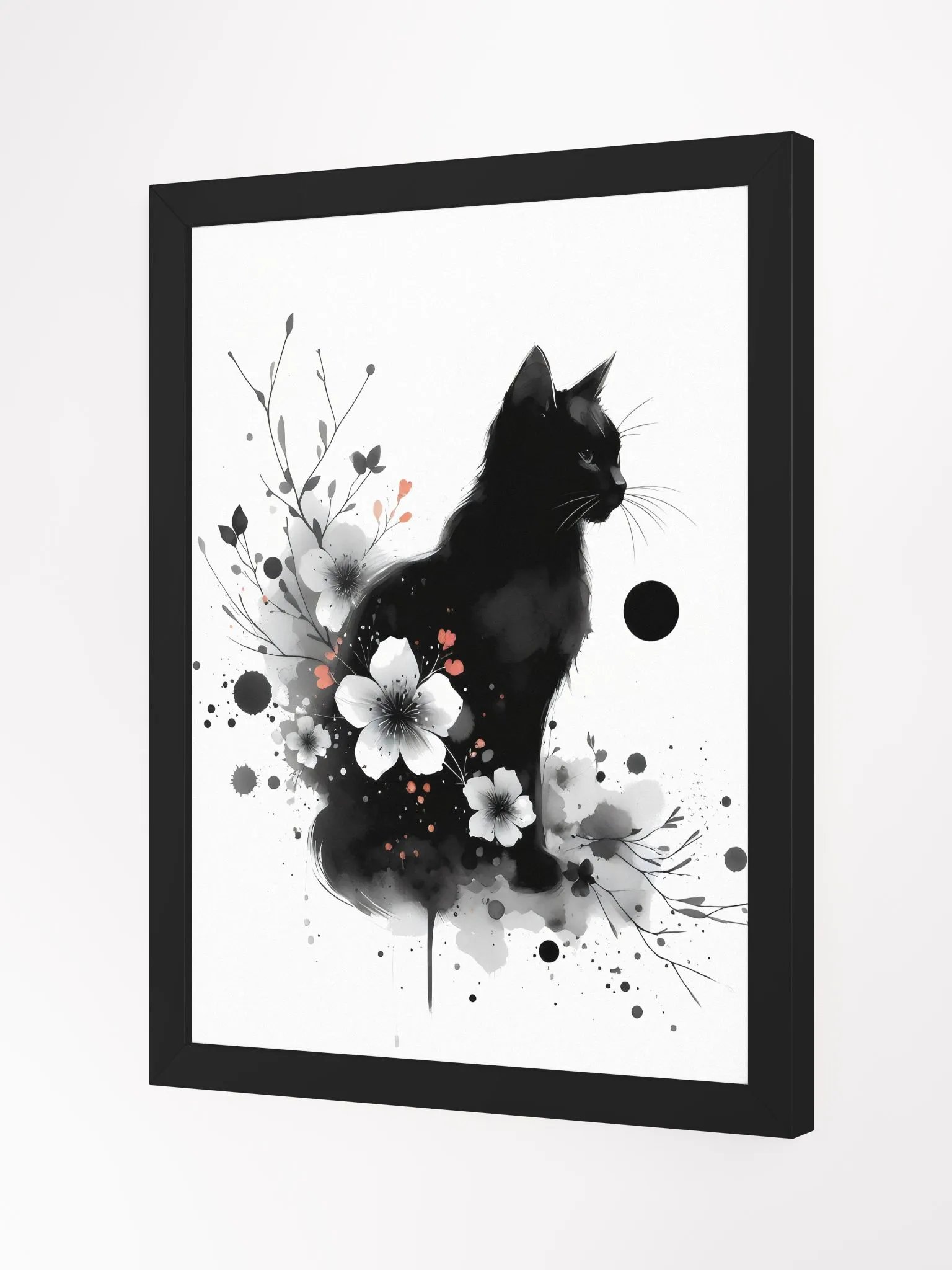 Black Cat Among Flowers, Digital Watercolor - Wall Art product image (3)