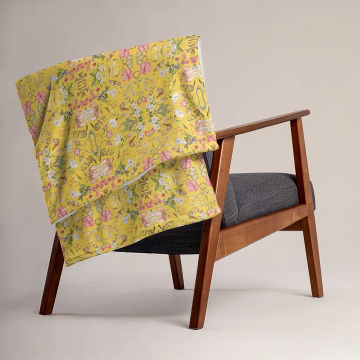 Exotic Blooming Floral Butterfly Yellow Throw Blanket product image (1)