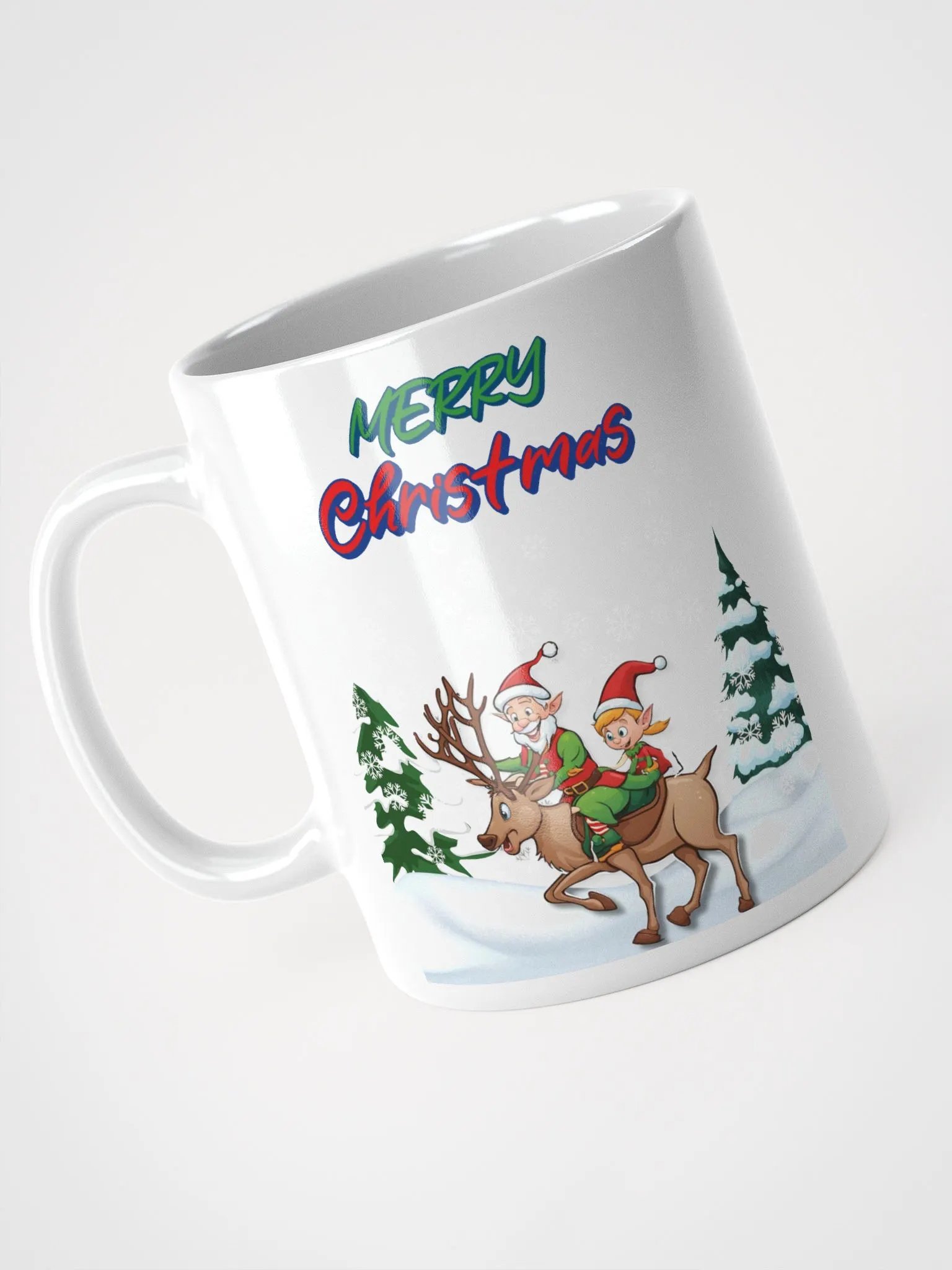Santa Elves Riding A Reindeer White Mug product image (7)