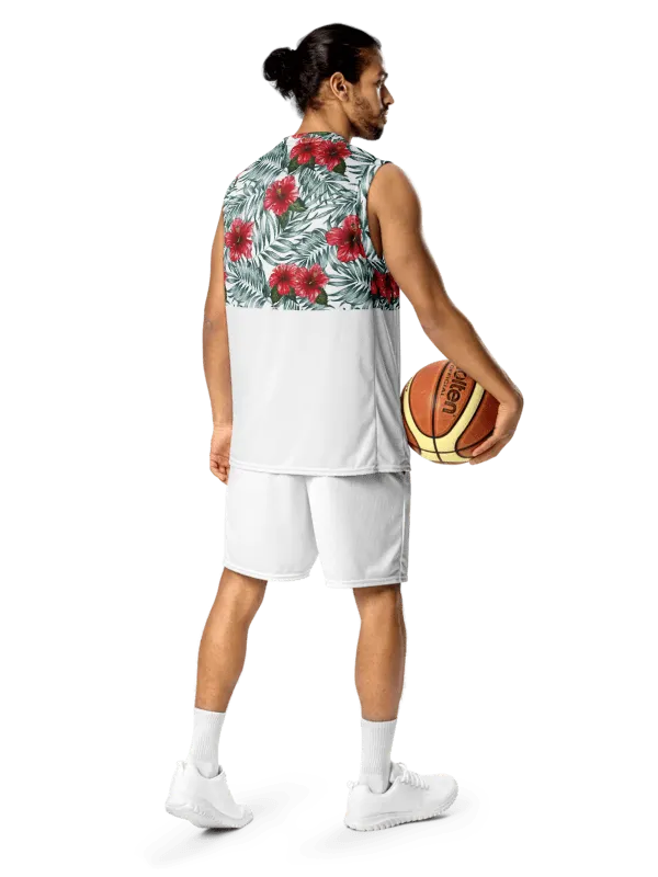 Hibiscus Leaf Design | Recycled Unisex Basketball Jersey product image (2)