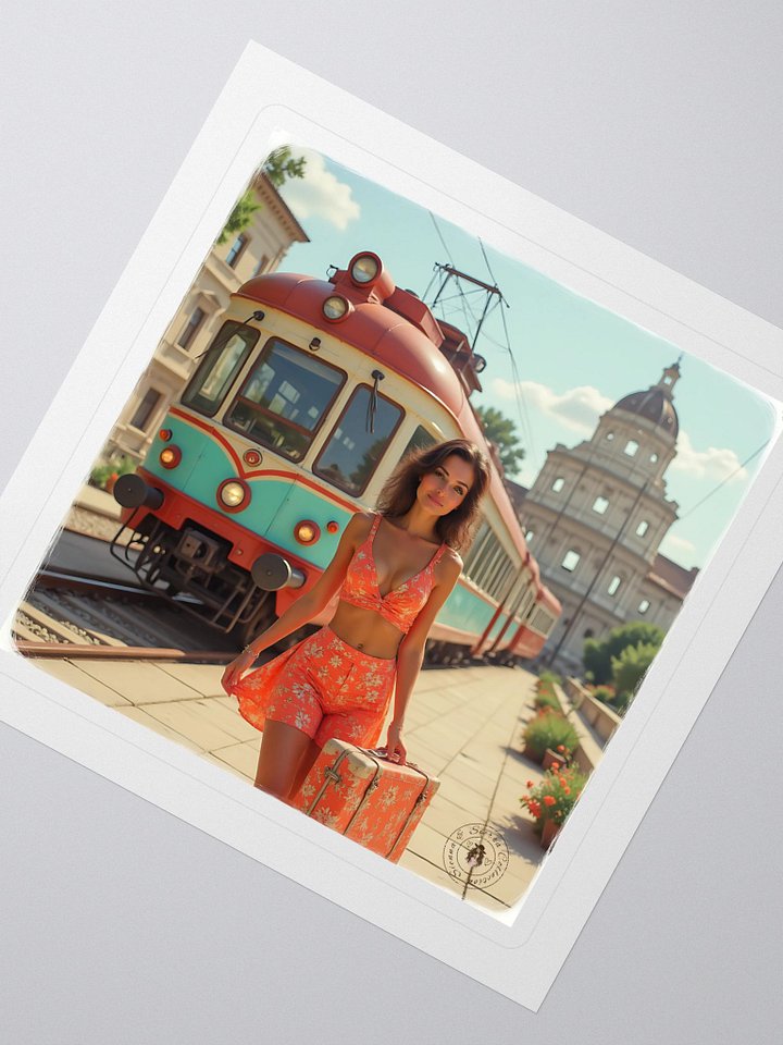 Retro Tram Sticker – Floral Two-Piece Travel Vibe product image (2)