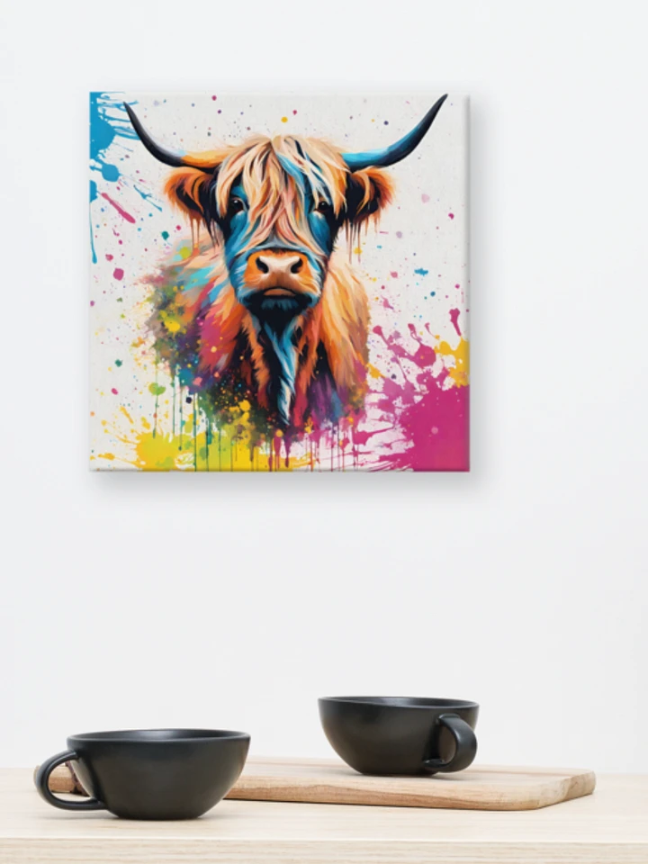 Multi Coloured Paint Splash Highland Cow Wall Art product image (1)