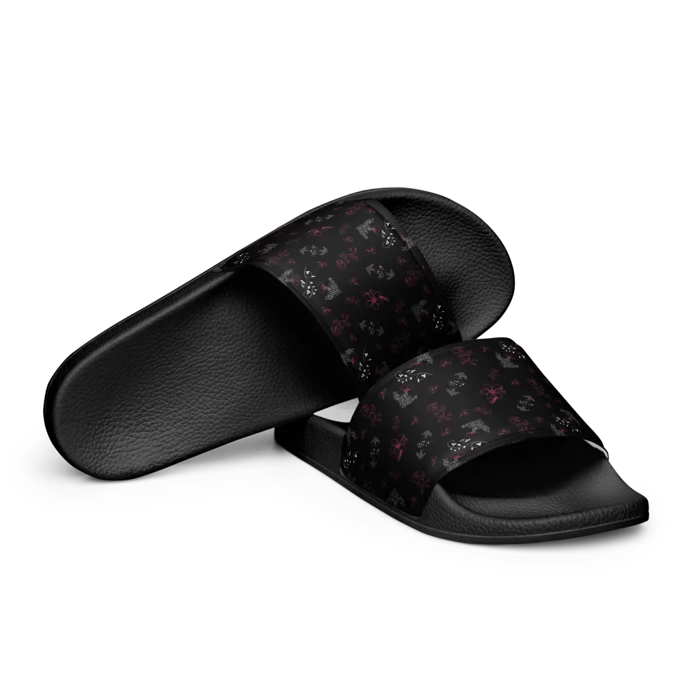 Magenta and White Flowers on Black Women's Slides product image (10)