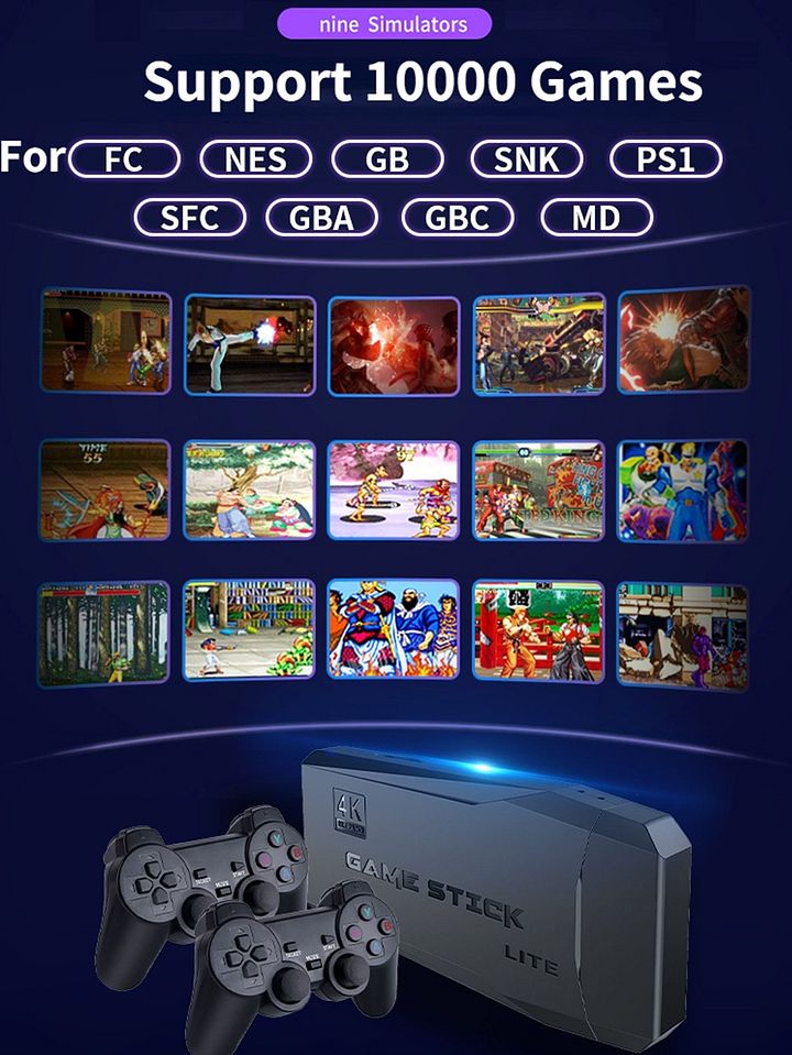 HDMI Video Game Console 64G Built-in 10000+ Games Retro Handheld Game Console Wireless Controller Game Stick For PS1/GBA Kid Gift product image (2)