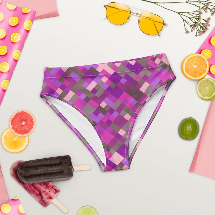 Colorful Mosaic Pattern Design High Waisted Bikini Bottom - v5 product image (8)