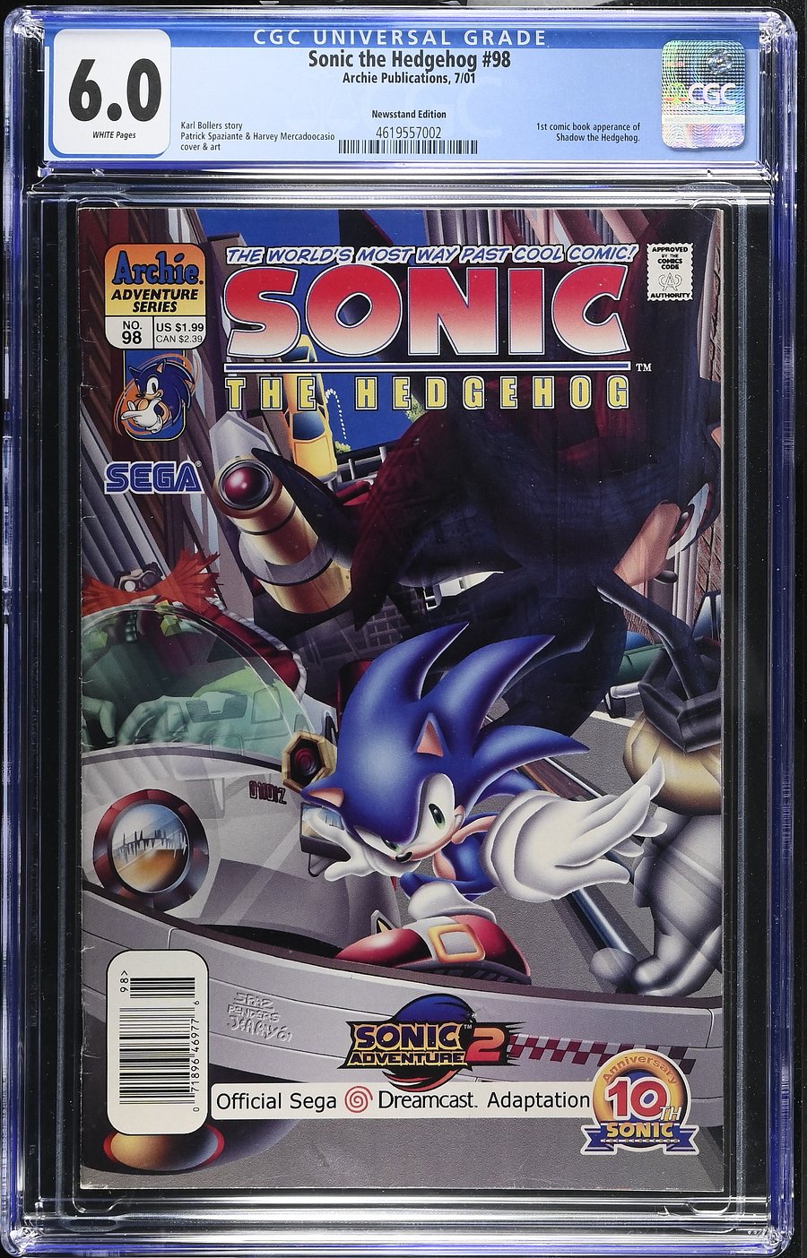 Sonic the Hedgehog #98 (July 2001) – 6.0 CGC – First Appearance of Shadow the Hedgehog – Newsstand Edition product image (1)