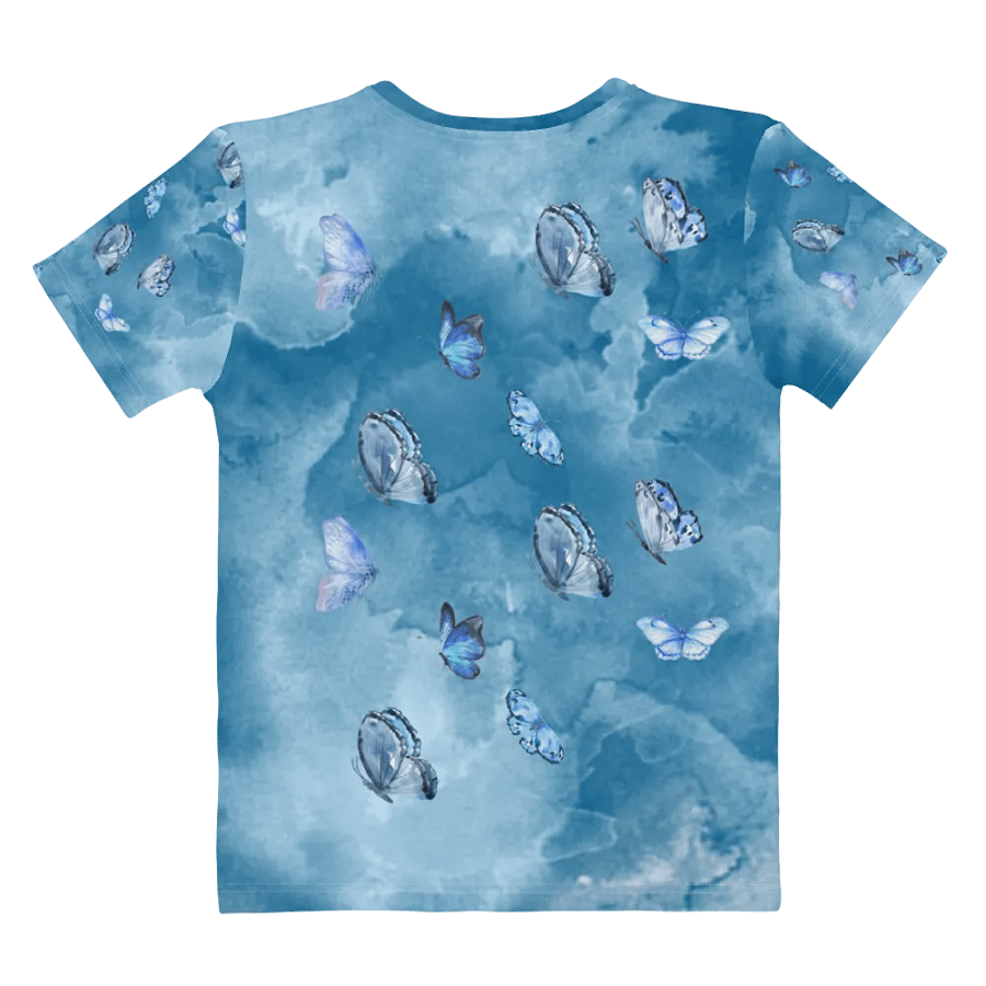 Womens all over printed t shit with light blue water color design with butterflies product image (8)