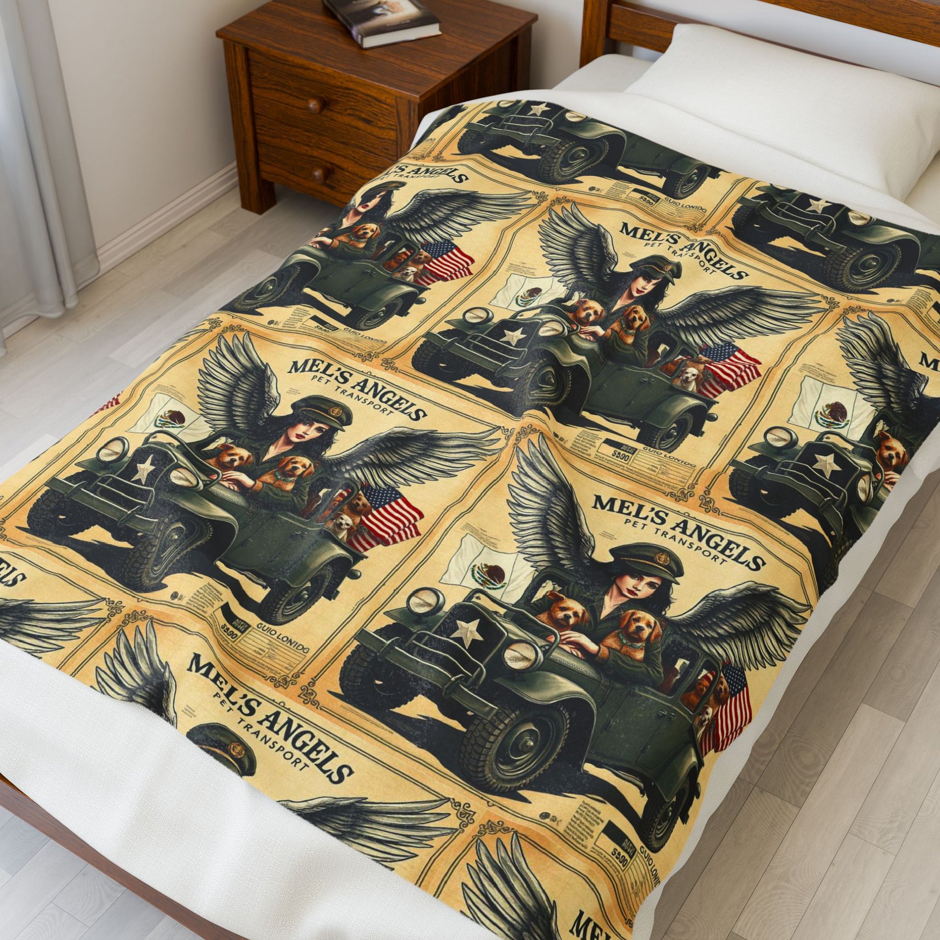 Mel’s Angels Vintage Military Jeep Dog Lover Throw Blanket – Adventure Travel Pet Art, Mexico US Design, Cozy Dog Gift product image (4)