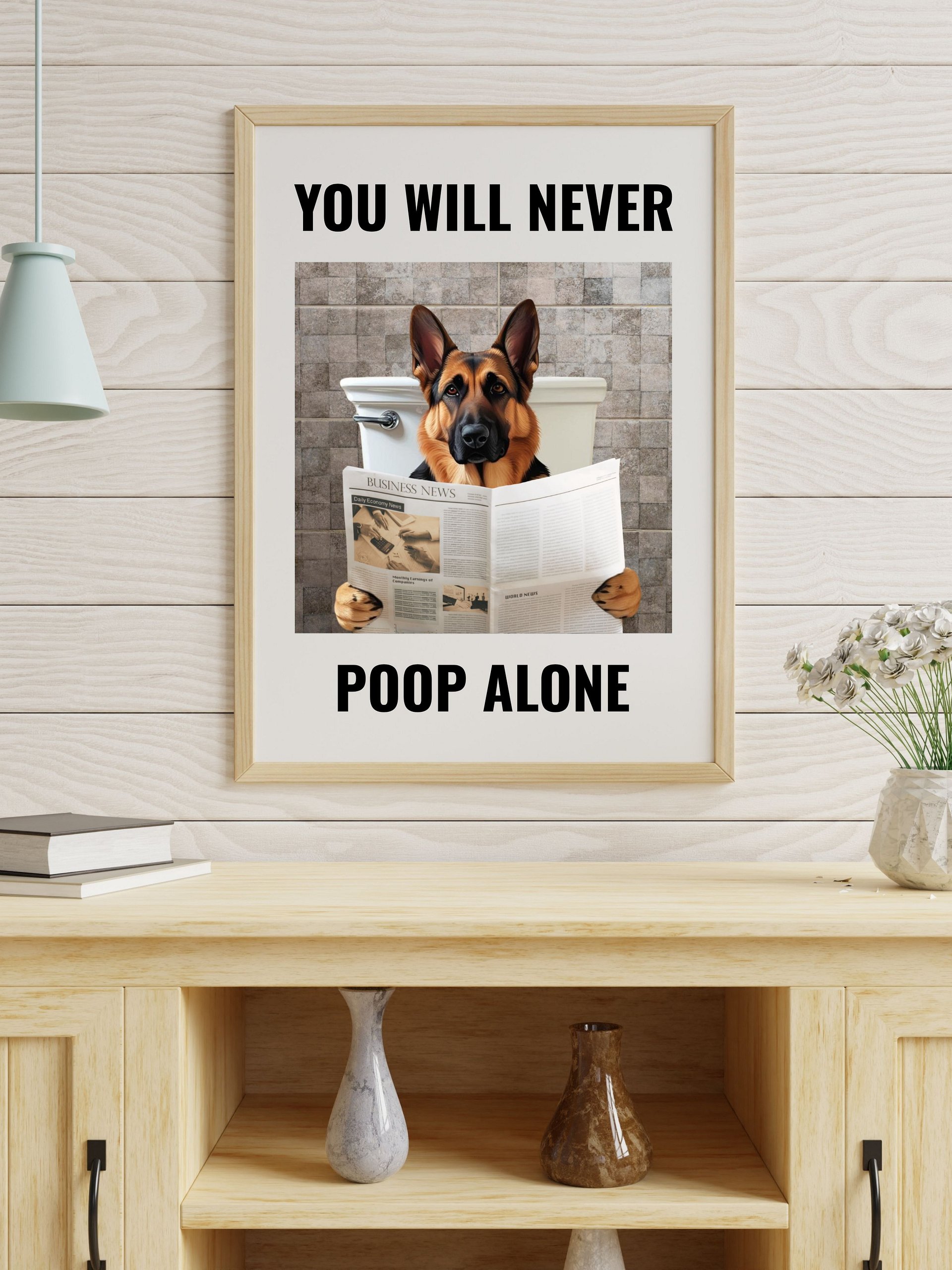 German Shepherd On Toilet Bathroom Downloadable Wall Art product image (4)