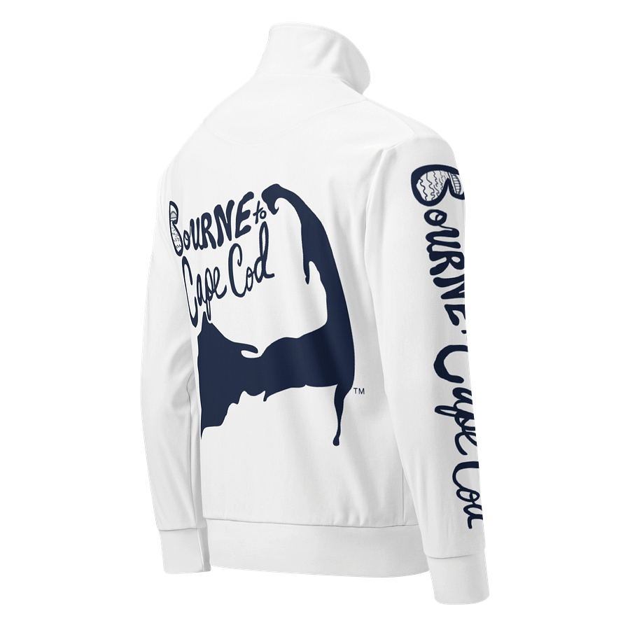 All-Over Print Recycled Track Jacket | Coastal Chill Meets Street Thrill | BOURNE to Cape Cod™ + BRN.2C.C.™ | Navy Blue Logos product image (2)