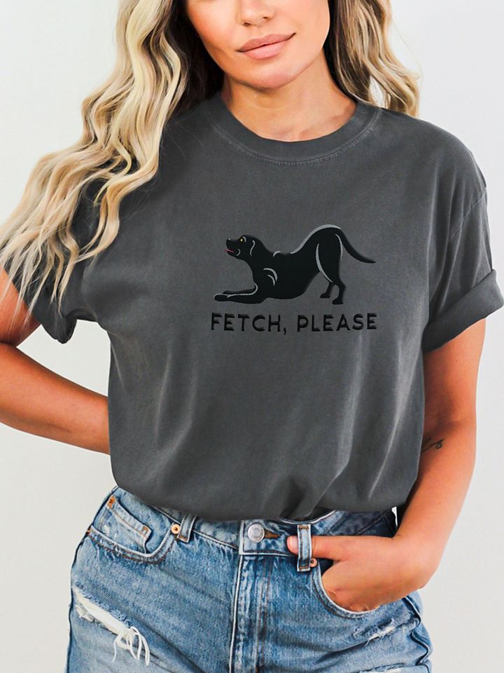Fetch Please T-Shirt(Embroidered) of a Labrador Retriever(Black) product image (47)