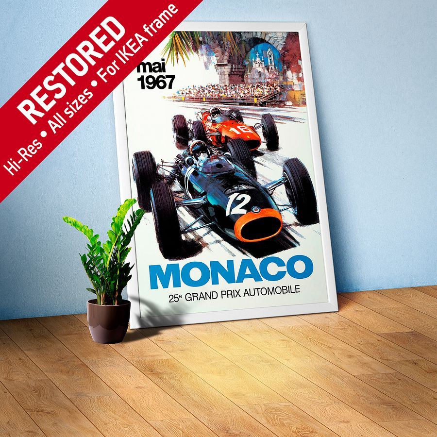 Monaco Vintage F1 Grand Prix, 1967 poster — Vintage Formula 1 poster, Monaco Grand Prix poster, retro travel poster, retro travel art product image (1)