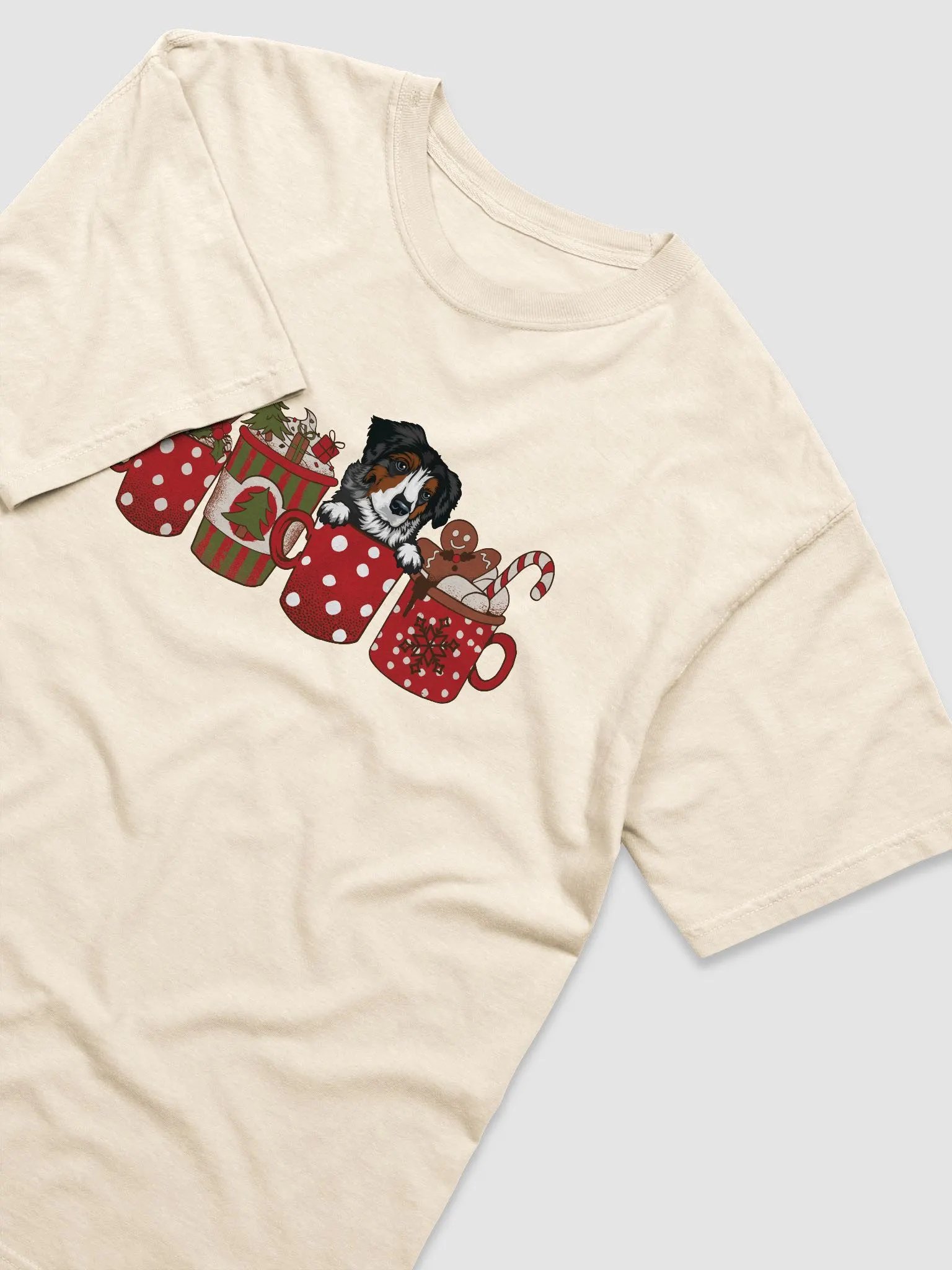 Cute Australian Shepherd(Tricolor) in a Christmas Cup T-Shirt | Funny Christmas Aussie Pup in a Cup product image (16)