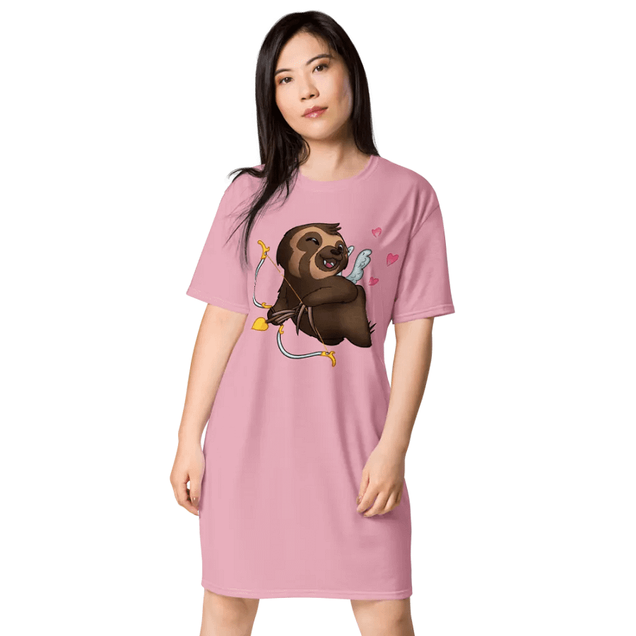 Pink Cupid Sloth Love T-Shirt Dress product image (1)