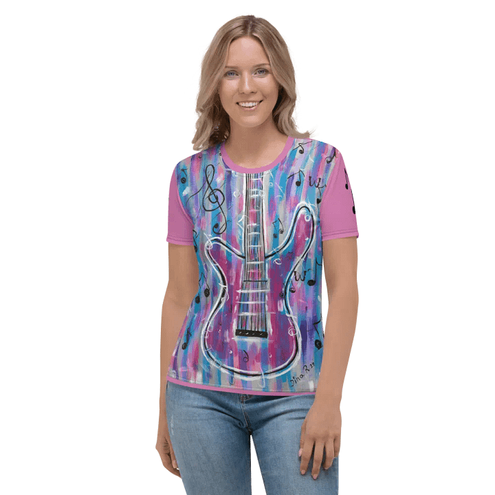 My Guitar (art by Dina R.) acrylic painting picture - Women's Crew Neck T-Shirt product image (1)