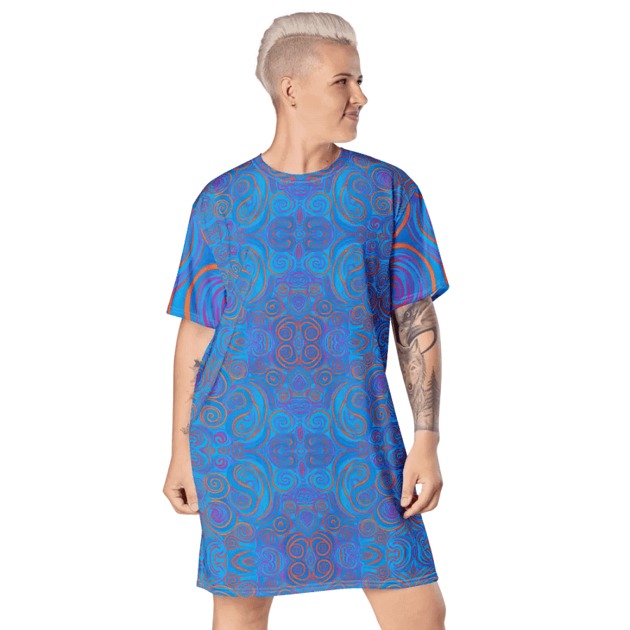 Funky Blue Dreams Liquid Tie-Dye T-shirt Dress product image (6)