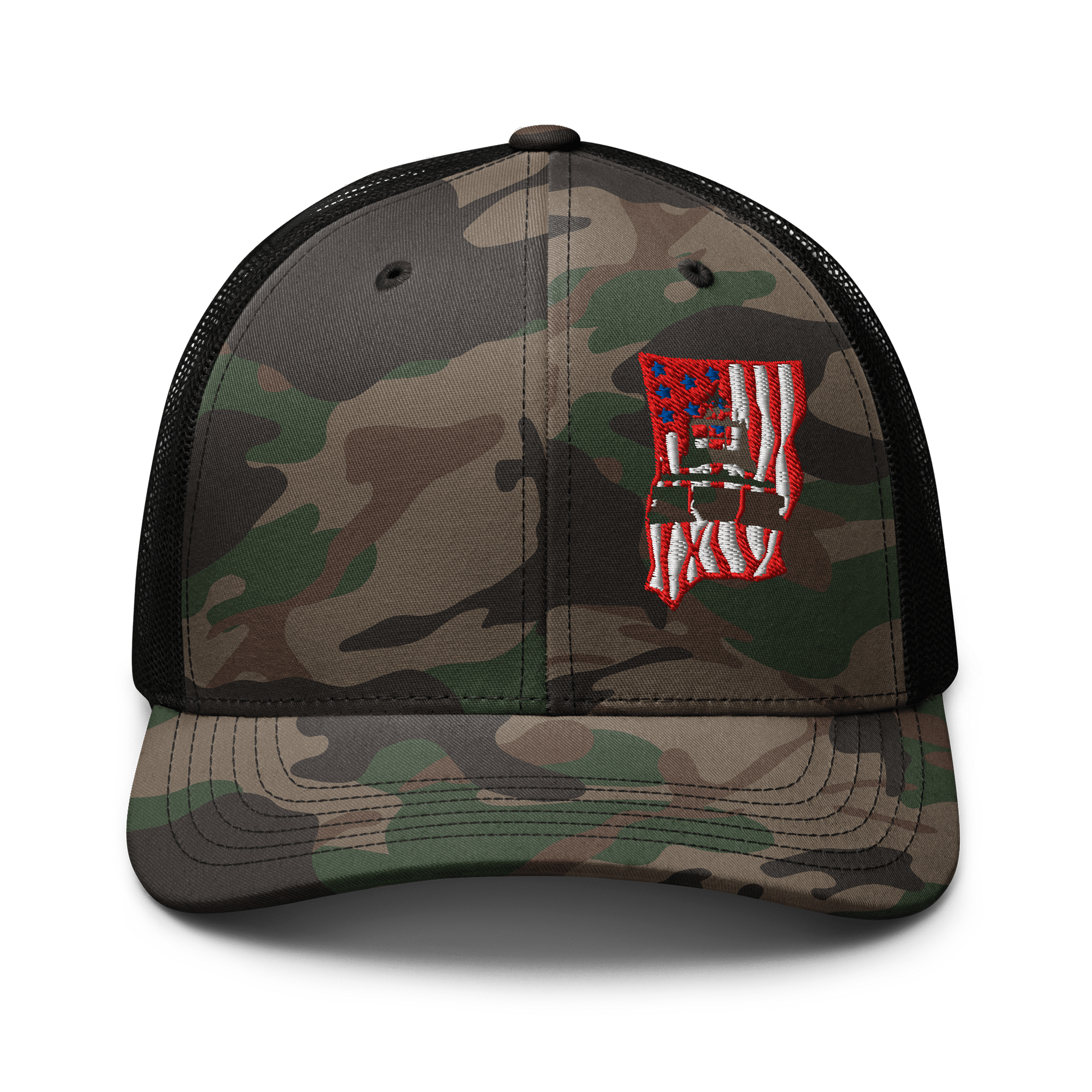 American Flag & tug cut out - Camo Trucker Hat product image (1)