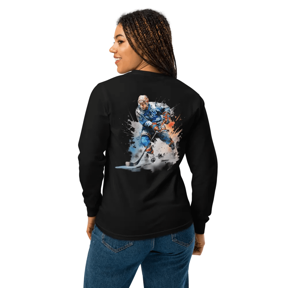 Energetic Hockey Player Illustration Long Sleeve Shirt product image (4)