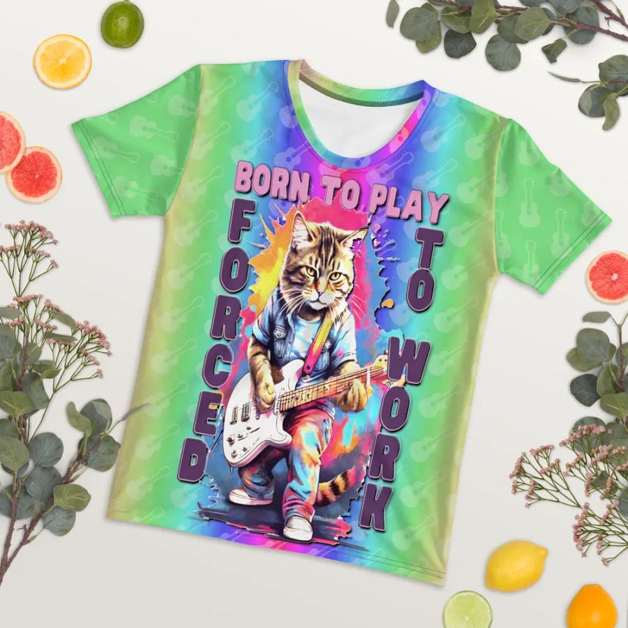 Born to Play Cat Guitar All Over Print T-shirt product image (7)
