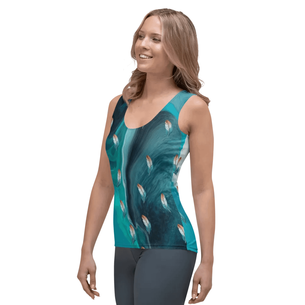 Ladies all over print tank top with colorful feathers design on abstract background. product image (5)
