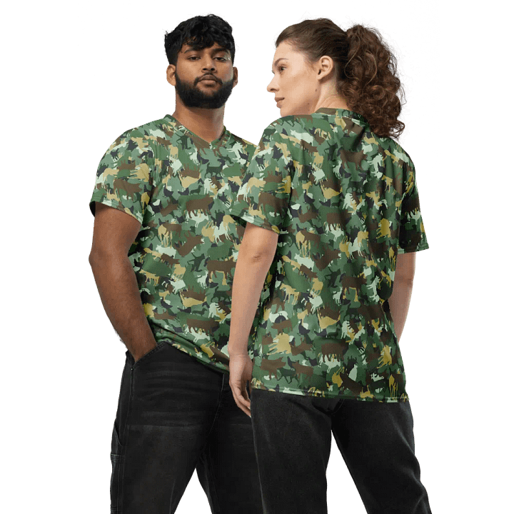 FARMOUFLAGE WOODLANDS CAMO RECYCLED UNISEX SPORTS JERSEY product image (1)