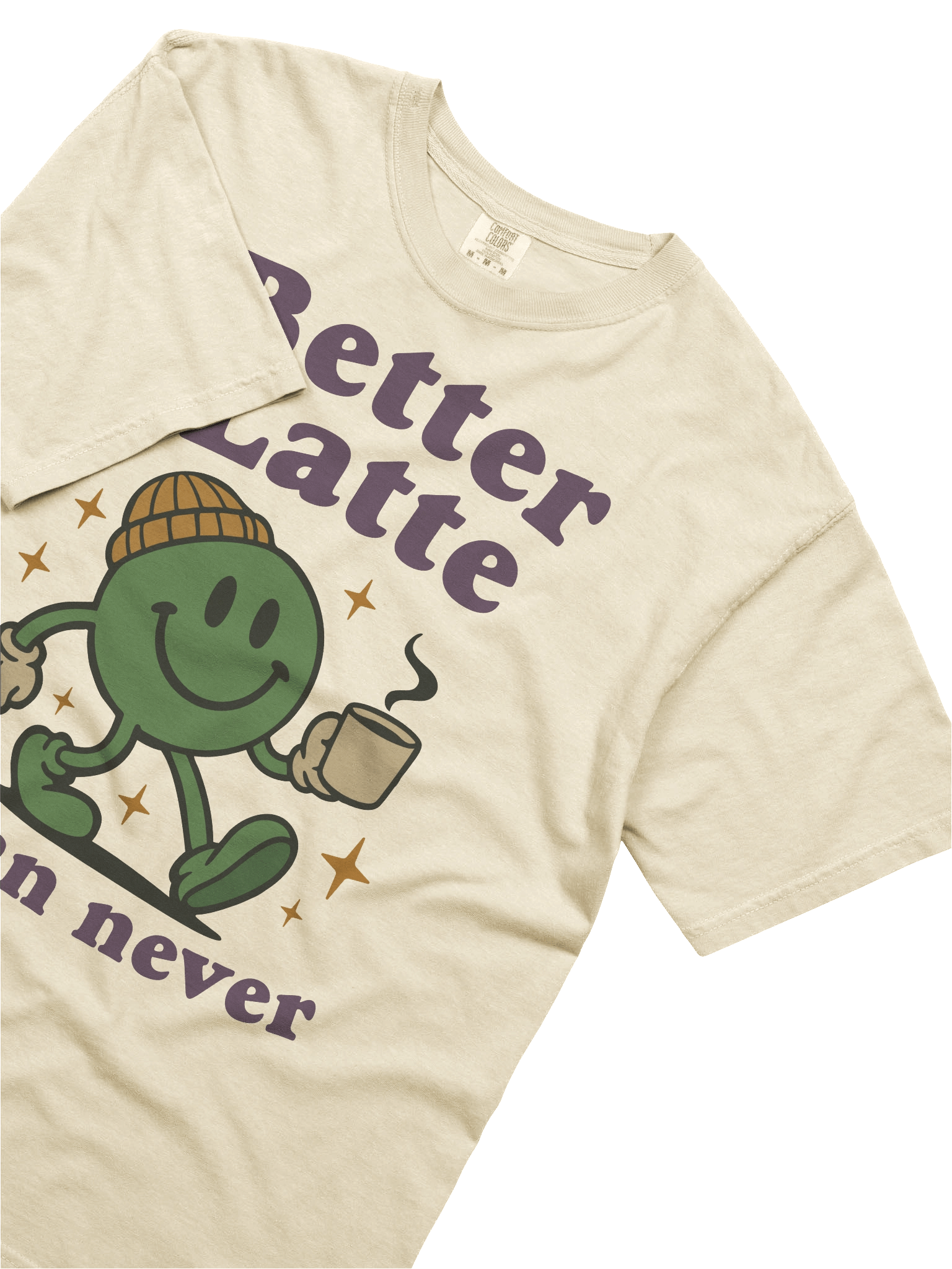 Better Latte Than Never Retro Coffee Humor Happy Face on Comfort Colors Tee product image (12)