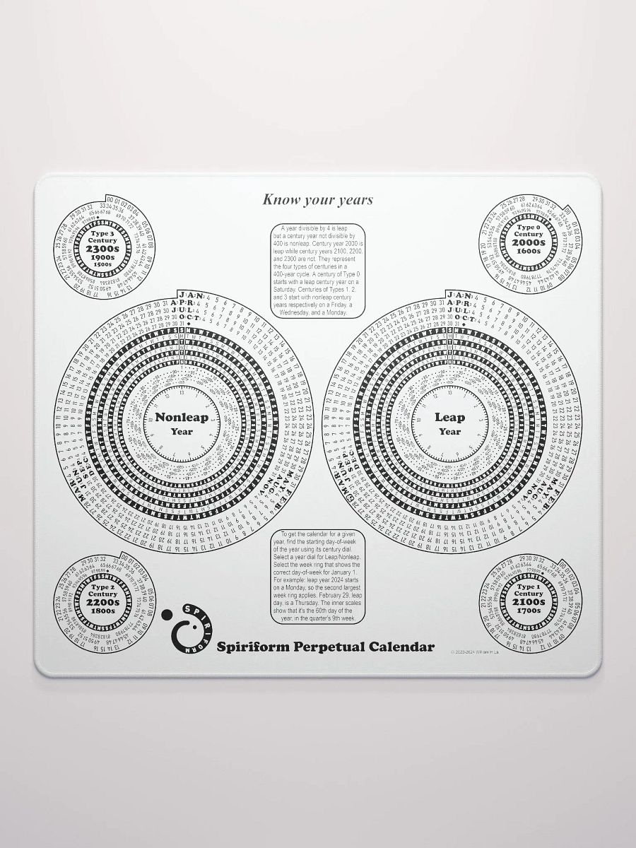Spiriform Perpetual Calendar Gaming Mousepad 18