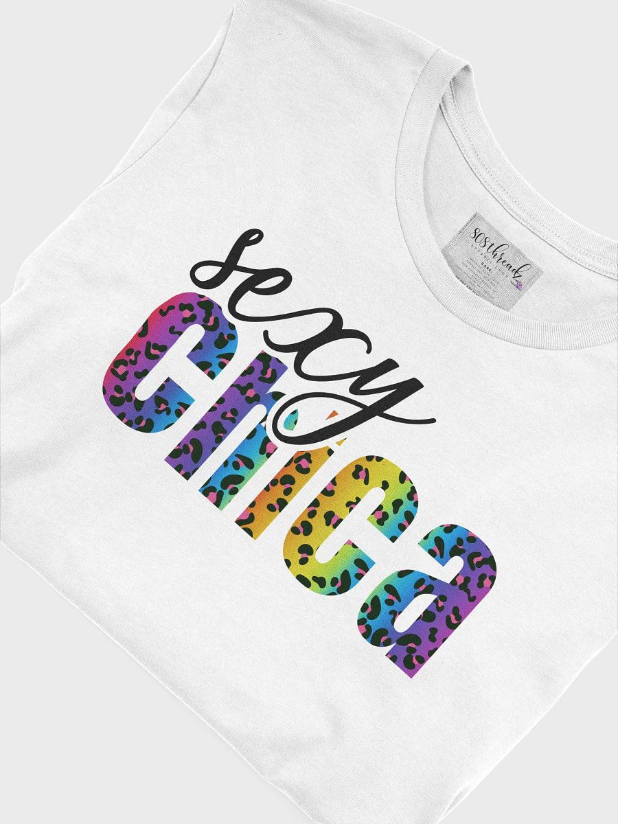 Sexy Chica T-Shirt; Black with Bright Rainbow Leopard Pattern product image (1)