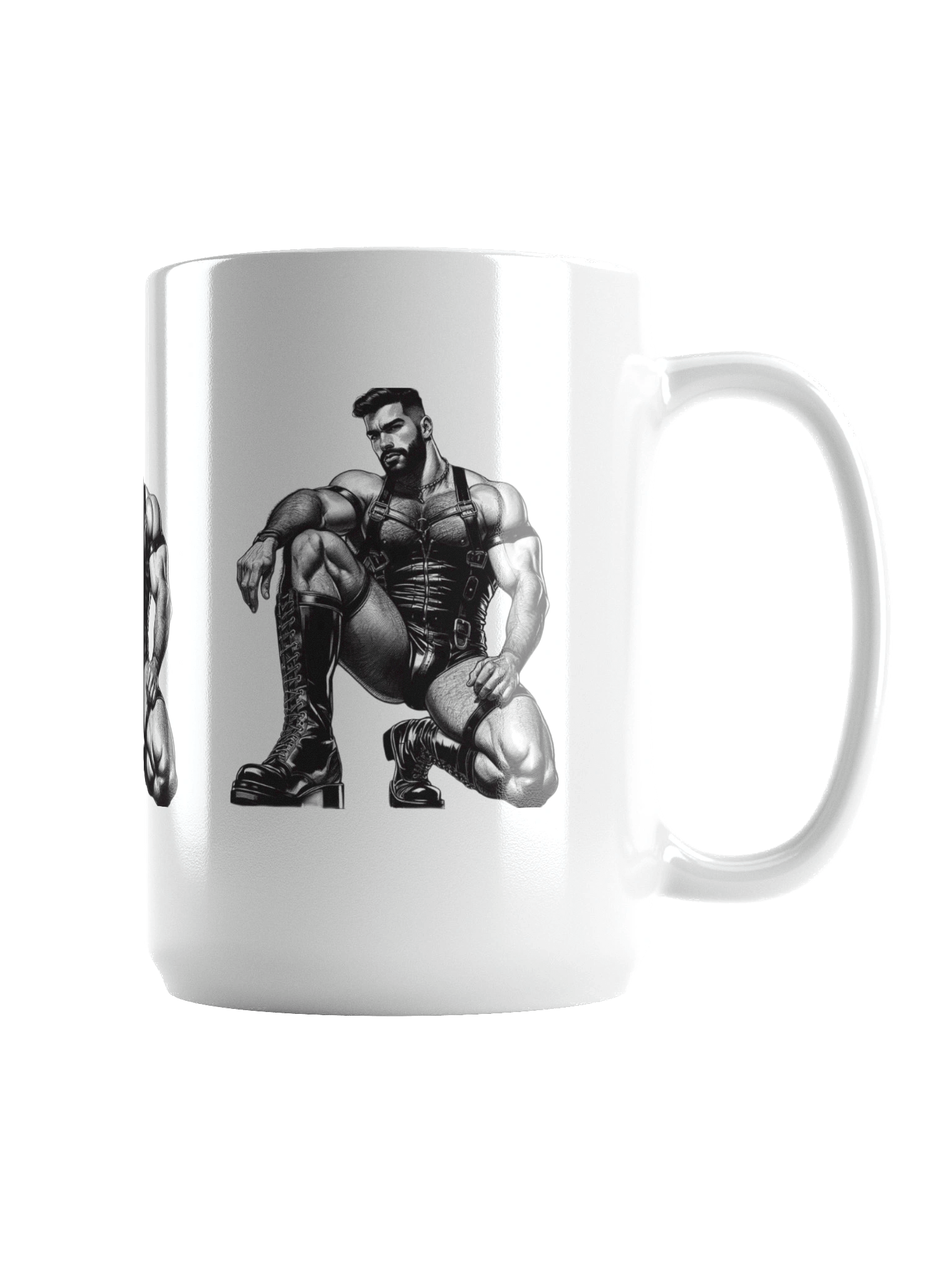 Gay Leather Top Man Leder Pride Daddy Tom of Finland Tribute Graphic Design White Glossy Mug product image (2)
