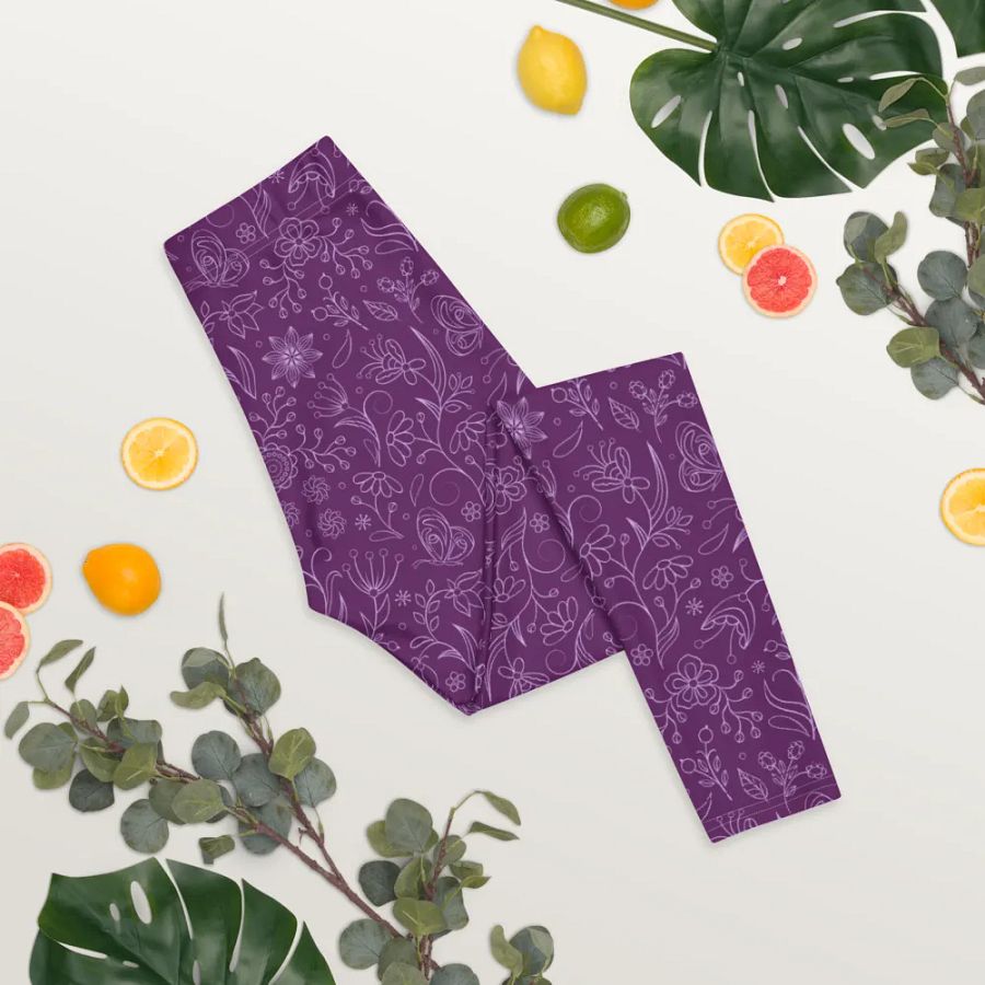 Dark Purple Floral Women's Leggings product image (10)