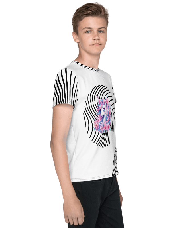 KIDS- GIRL TEE -Black Groovy line with Unicorn design- All-Over Print Youth Crew Neck T-Shirt product image (2)