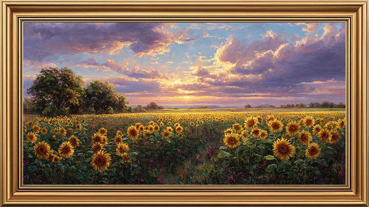 Golden Sunflower Field – Framed Digital Art for TV Display product image (2)