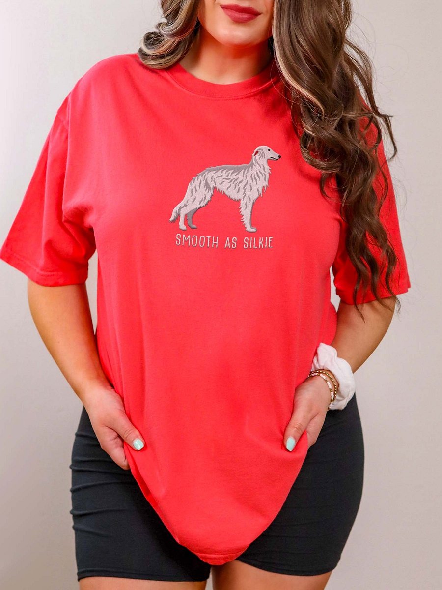 Smooth as Silkie T-Shirt(Embroidered) of a Silken Windhound(White) product image (2)