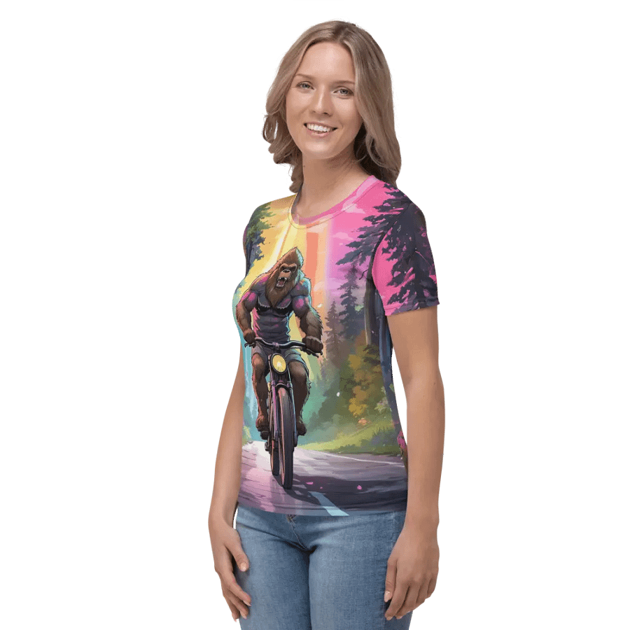 Bigfoot Riding a Motorcycle All Over Print T-shirt product image (5)