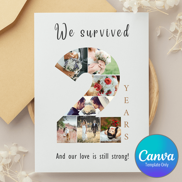 2 Year Anniversary Photo Card Editable Canva Template product image (1)