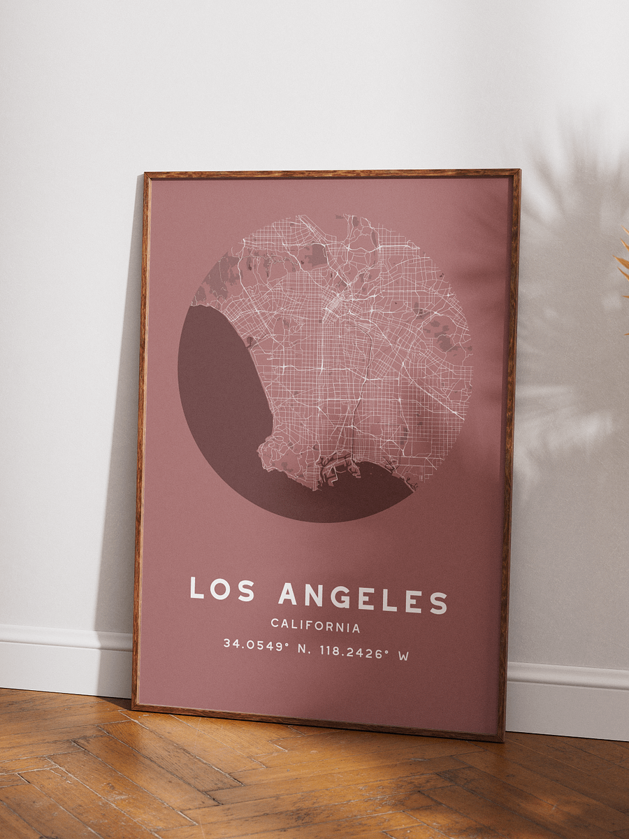 Los Angeles Street Map Poster – Red Minimalist Circular City Art product image (3)