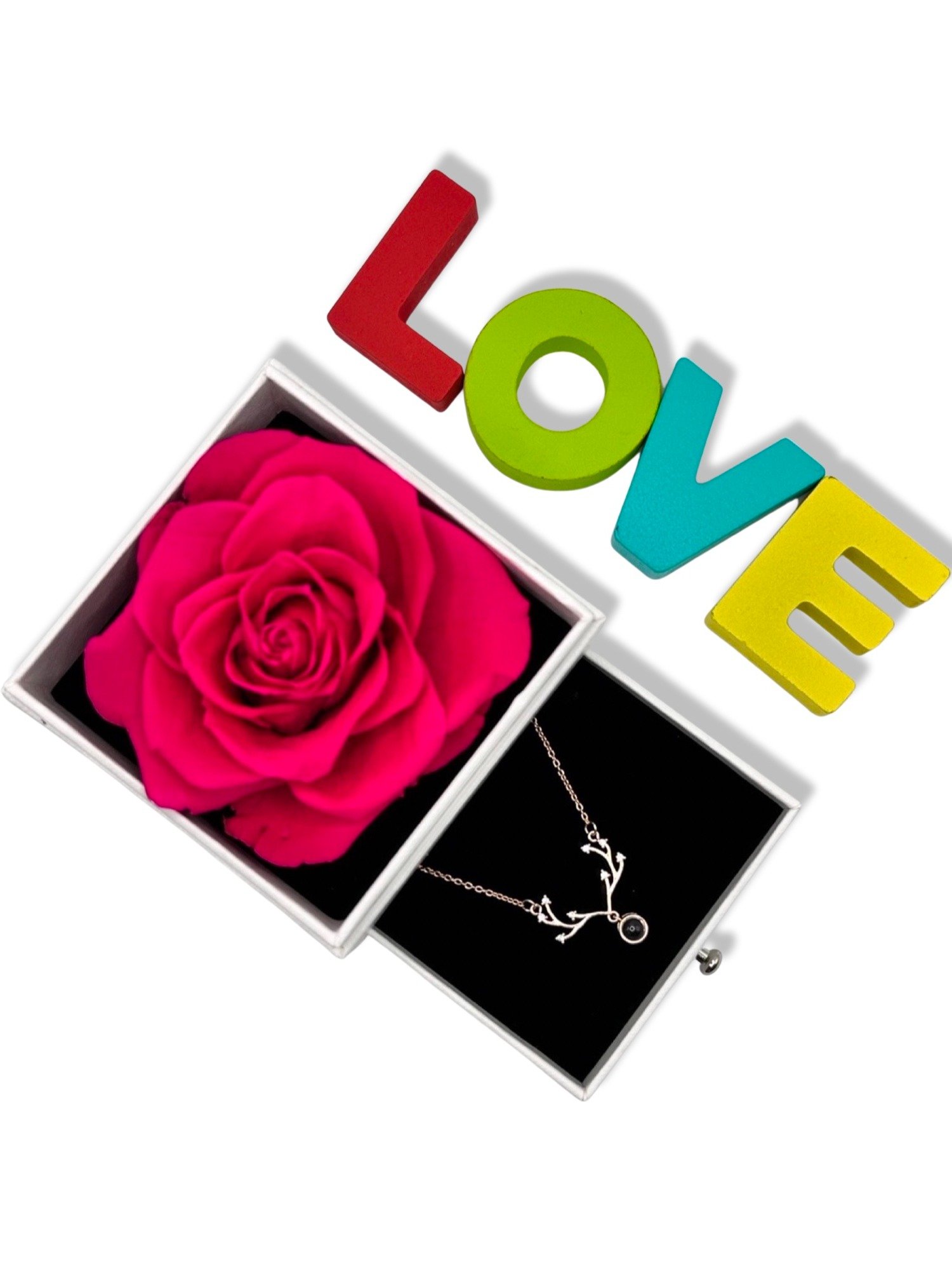Eternal Rose Gift Box with "I Love You" Necklace (Hot Pink) product image (2)