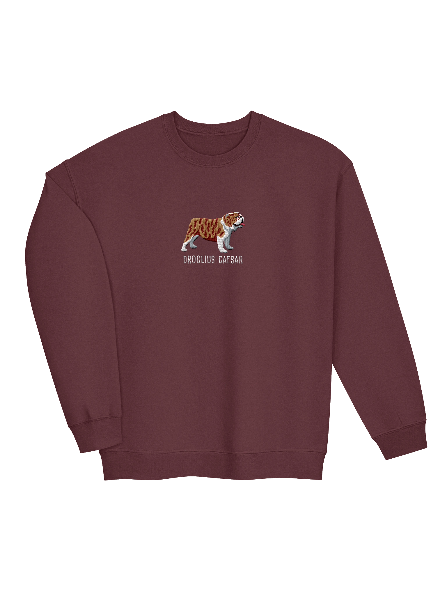 Droolius Caesar Sweatshirt (Embroidered) of an English Bulldog(Brindle & White) product image (11)