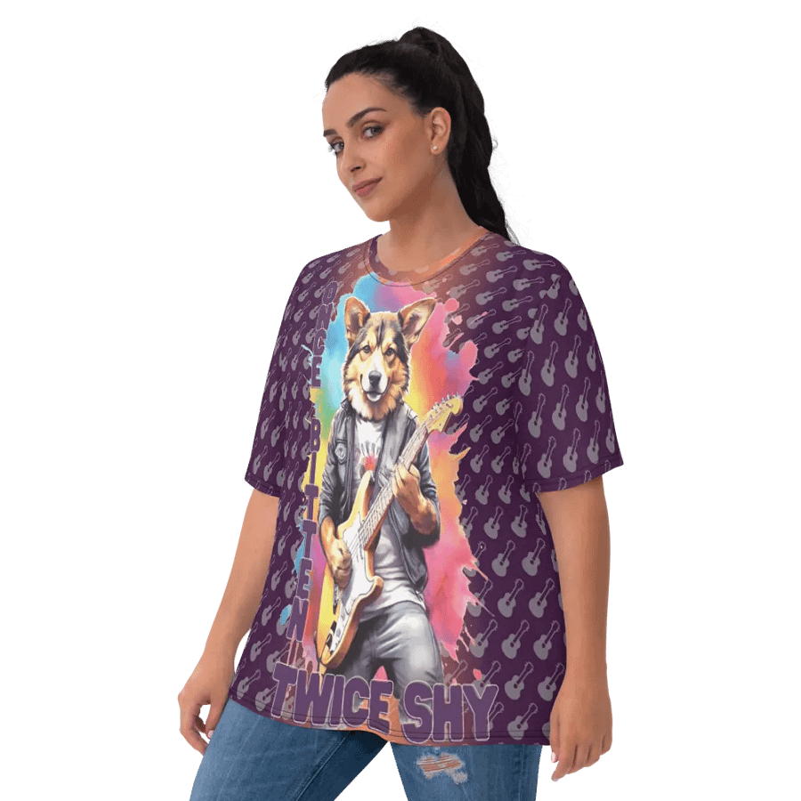 Once Bitten Twice Shy Dog Play Guitar All Over Print T-shirt product image (3)
