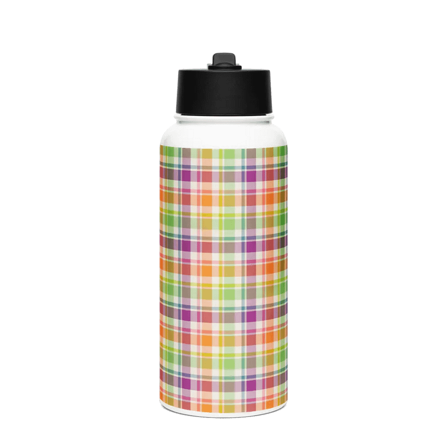 Purple, Orange, and Lime Plaid Water Bottle product image (4)