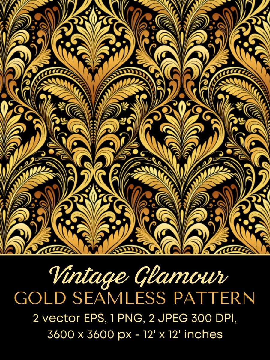 Gold Vintage Glamour Flourishes Single Seamless Pattern product image (6)