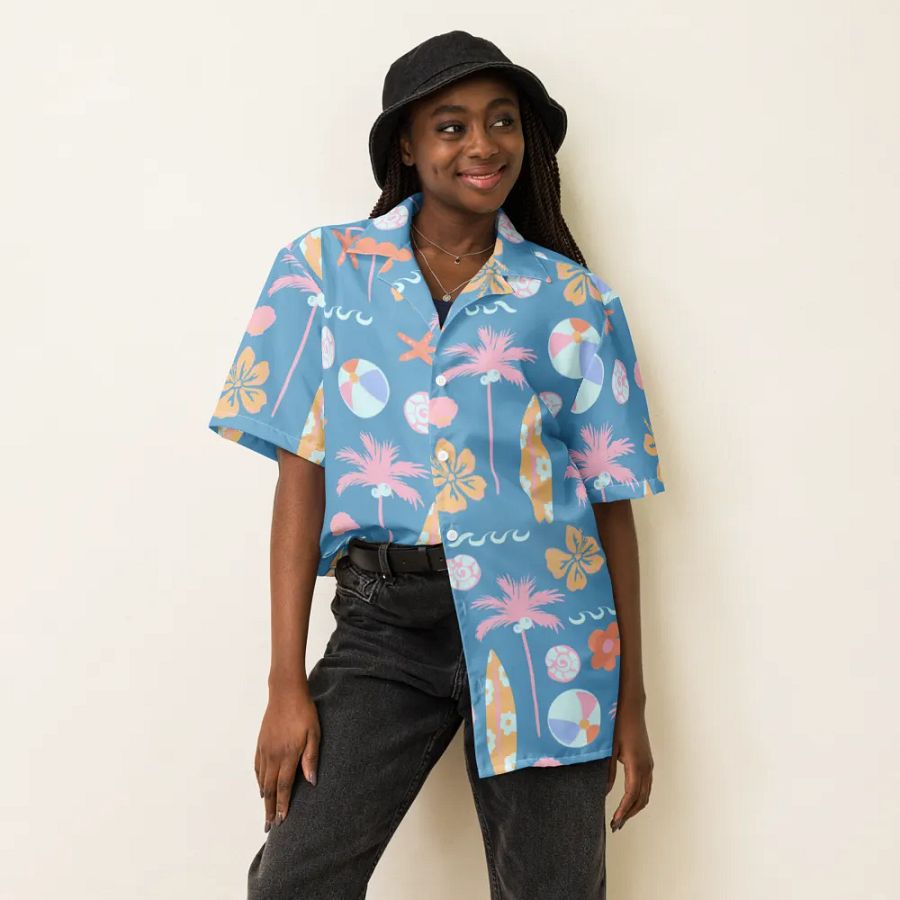 Retro Beach Blue Hawaiian Shirt product image (6)