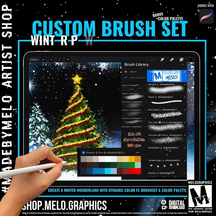 Holiday Powder & Pine Procreate Brush Set + Color Palette Bundle | #MadeByMELO product image (1)