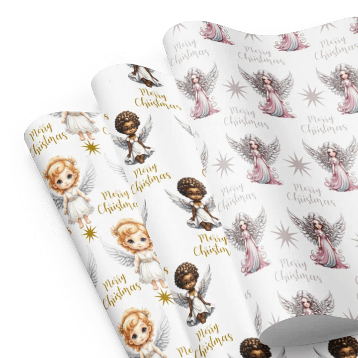 Merry Christmas Angel Gift Wrapping Paper 3 Sheet Set #1 product image (1)
